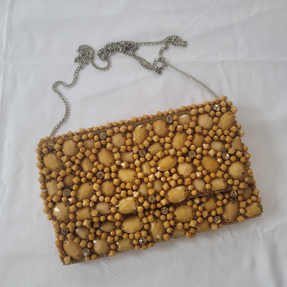 Yellow Beaded Starcluster Clutch Mini Bag